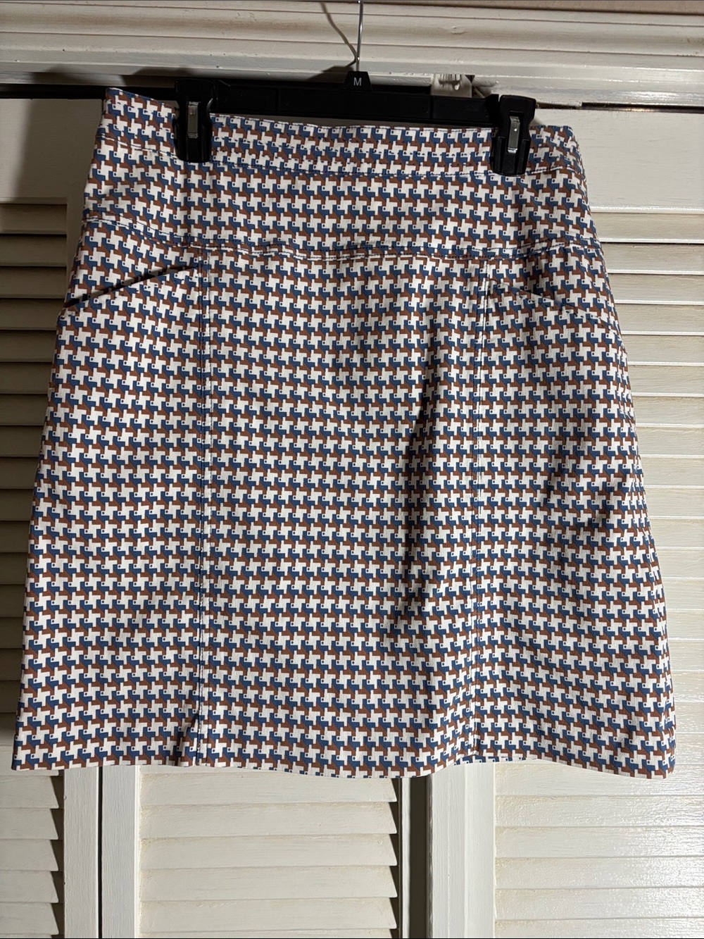 Blue and Brown Patterned A-Line Skirt